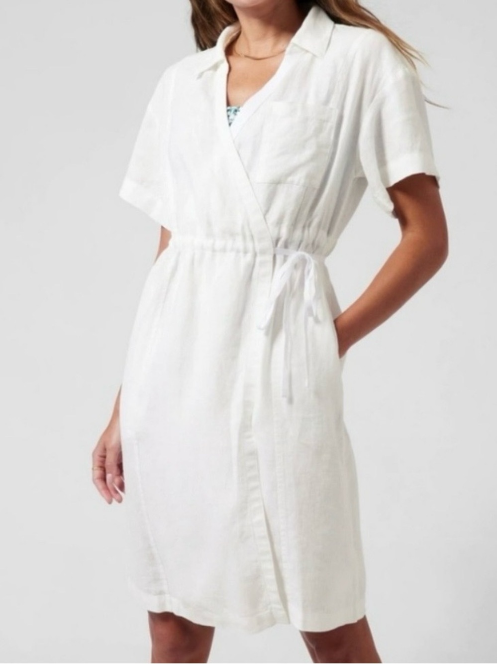Athleta Playa Linen Wrap Dress in White